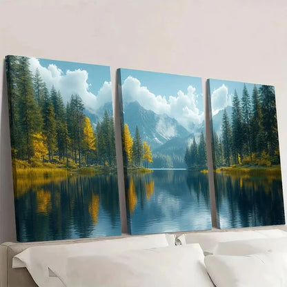 3pcs Vintage Mountain Lake Nature Scene Wall Art Set Canvas Unframed - High Quality Print 100% Australian Made Wall Canvas