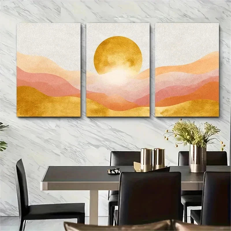 3pcs Golden Sun Simple Line Décor Perfect Wall Art Set Canvas Framed 50x70cm - High Quality Print 100% Australian Made Wall Canvas Ready to Hang - Bella Home Decor