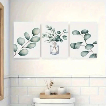 3pcs Light Green Foliage on White Background  Wall Art Set Canvas Unframed - High Quality Print 100% Australian Made Wall Canvas