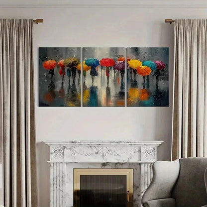3pcs Rainy Day Colorful Umbrellas Wall Art Set Canvas Framed 40x60cm - High Quality Print 100% Australian Made Wall Canvas Ready to Hang - Bella Home Decor
