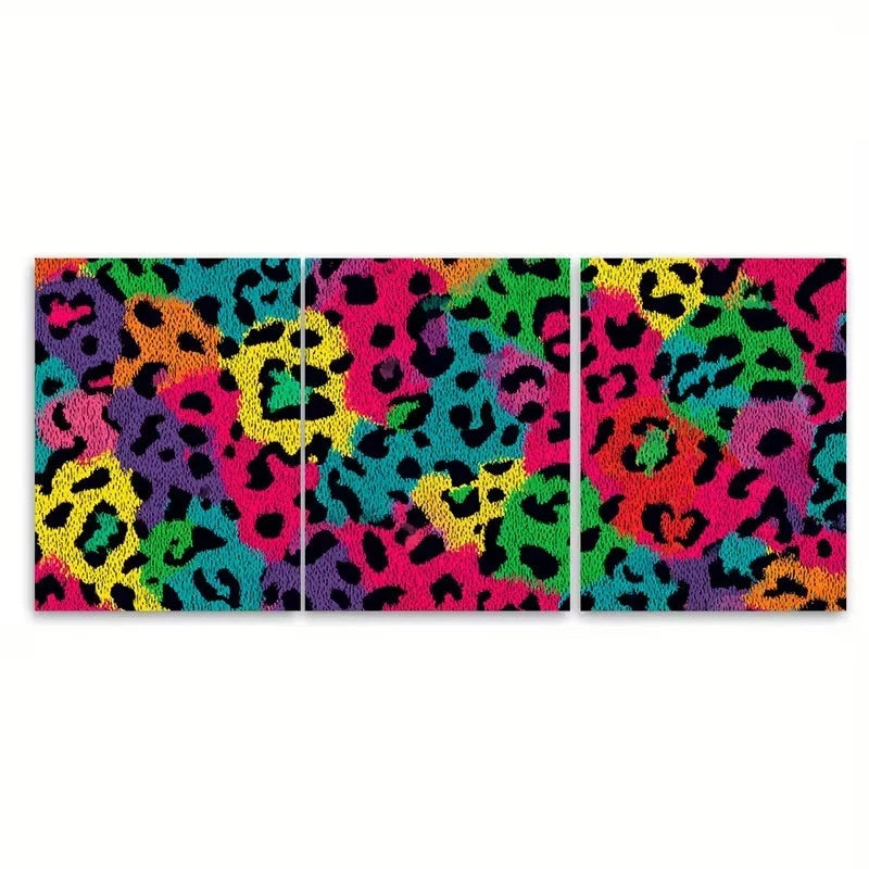 3pcs Dopamine Animal Print, Preppy Leopard Wall Art Set Canvas Framed 50x70cm - High Quality Print 100% Australian Made Wall Canvas Ready to Hang - Bella Home Decor