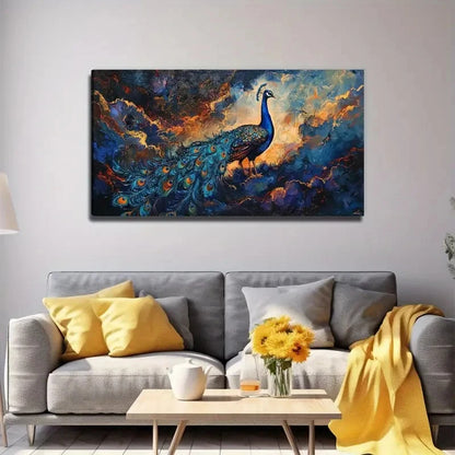 Vibrant Blue & Orange Feathers Wall Art Canvas Office Home Room Framed 120x60cm