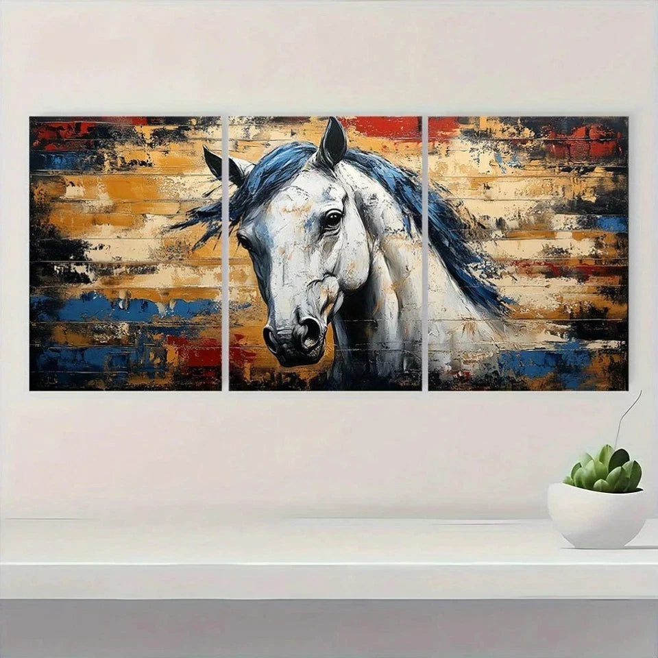 3pcs Vintage Abstract Horse Modern Metal Print Ready to Hang Art - Bella Home Decor