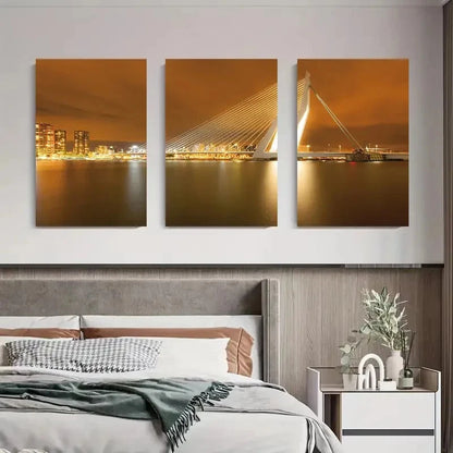 3pcs Long Exposure Skyline Nightscape Perfect Wall Art Set Canvas Framed 40x60cm - High Quality Print 100% Australian Made Wall Canvas Ready to Hang - Bella Home Decor