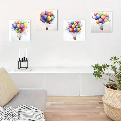 4pcs Colorful Balloons Vibrant Watercolor Design Wall Art Canvas Framed