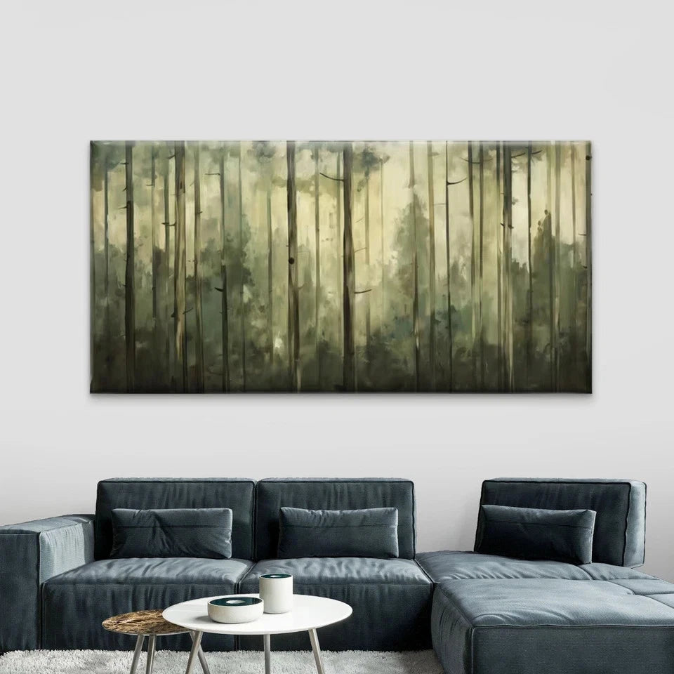 Misty Forest Trees Landscape Wall Art Canvas Office Home Room Framed 120x60cm