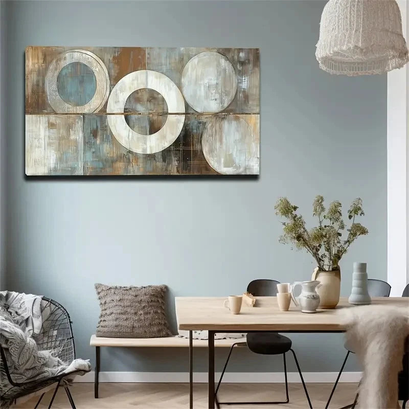 Abstract Style Retro Circle Wall Art Canvas Office Home Room Framed 120x60cm