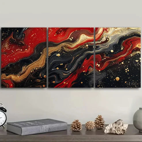 3pcs Black and Red Ink Abstract Wall Art Canvas Unframed - High Quality Print 100% Australian Made Wall Canvas - Bella Home Decor