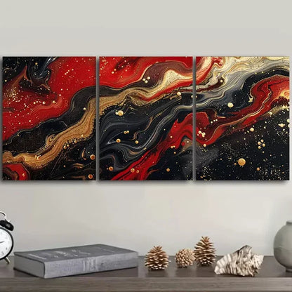 3pcs Black and Red Ink Abstract Wall Art Canvas Unframed - High Quality Print 100% Australian Made Wall Canvas - Bella Home Decor