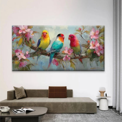Blooming Flowers & Parrots Wall Art Canvas Office Home Room Framed 120x60cm