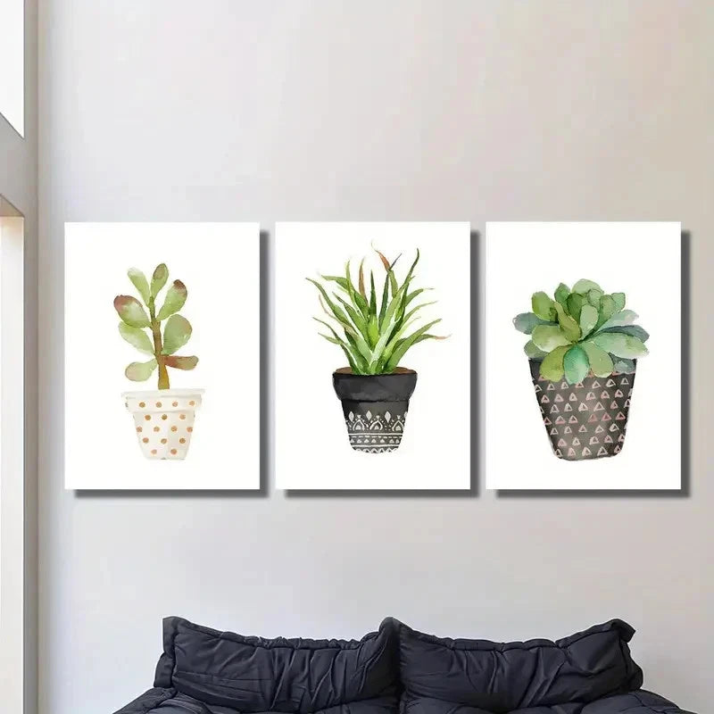 3pcs Cartoon Succulent & Cactus Metal Print Ready to Hang Art