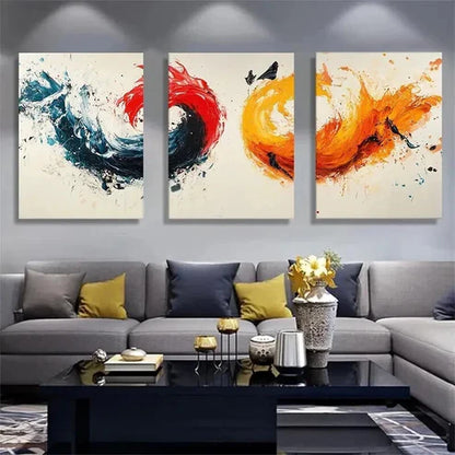 3pcs Bold Red Black Yellow Brushstroke Wall Art Canvas Unframed - High Quality Print 100% Australian Made Wall Canvas - Bella Home Decor