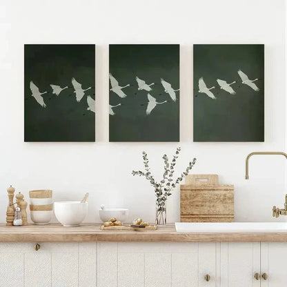 3pcs Japanese-Inspired Abstract Birds Perfect Wall Art Set Canvas Framed 50x70cm - High Quality Print 100% Australian Made Wall Canvas Ready to Hang