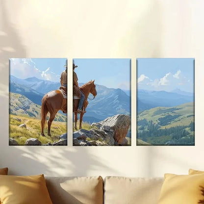 3pcs Glamorous Sunset Cowboys Wall Art Set Canvas Framed 50x70cm - High Quality Print 100% Australian Made Wall Canvas Ready to Hang - Bella Home Decor