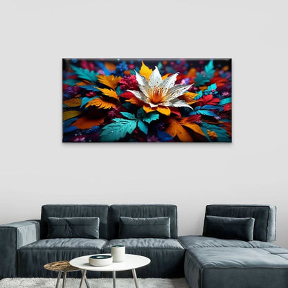 Colorful Flowers Leaves Design Wall Art Canvas Office Home Room Framed 120x60cm