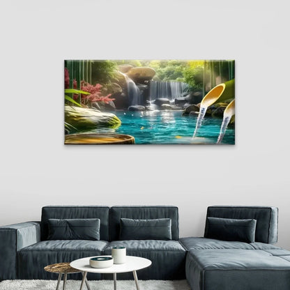Waterfall Middle Jungle Wall Art Canvas Office Home Room Framed 120x60cm