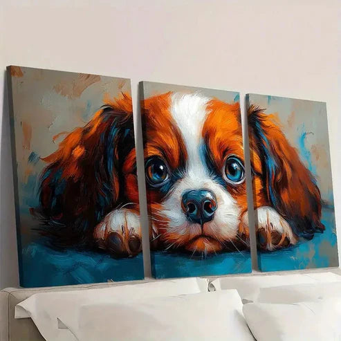 3pcs Vibrant Blue & Orange Dog Portraits Wall Art Set Canvas Unframed - High Quality Print 100% Australian Made Wall Canvas