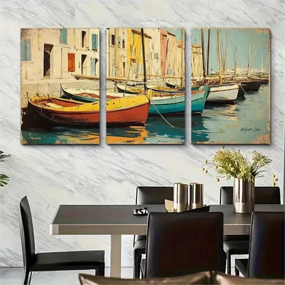 3pcs Vintage Marseille France Poster Perfect Wall Art Set Canvas Framed 50x70cm - High Quality Print 100% Australian Made Wall Canvas Ready to Hang