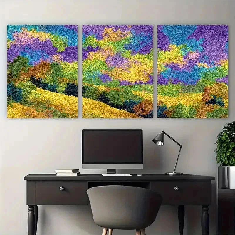 3pcs Vibrant Abstract Landscape Perfect Wall Art Set Canvas Framed 50x70cm - High Quality Print 100% Australian Made Wall Canvas Ready to Hang