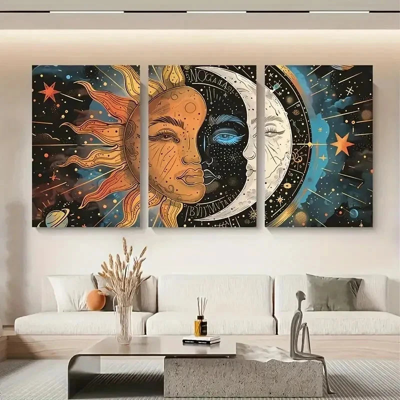 3pcs Abstract Celestial Space-Themed Paintings Metal Print Ready to Hang Art - Bella Home Decor