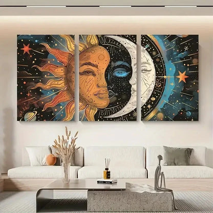 3pcs Abstract Celestial Space-Themed Paintings Metal Print Ready to Hang Art - Bella Home Decor