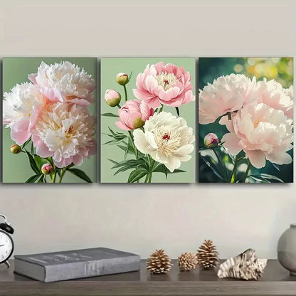 3pcs Peony flowers Wall Art Set Canvas Framed 40x60cm - High Quality Print 100% Australian Made Wall Canvas Ready to Hang - Bella Home Decor