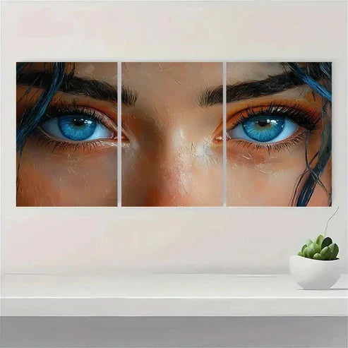 3pcs Abstract Blue-Eyed Girl Face Wall Art Canvas Unframed - High Quality Print 100% Australian Made Wall Canvas - Bella Home Decor