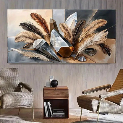 Abstract Feather Oil Painting Wall Art Canvas Office Home Room Framed 120x60cm