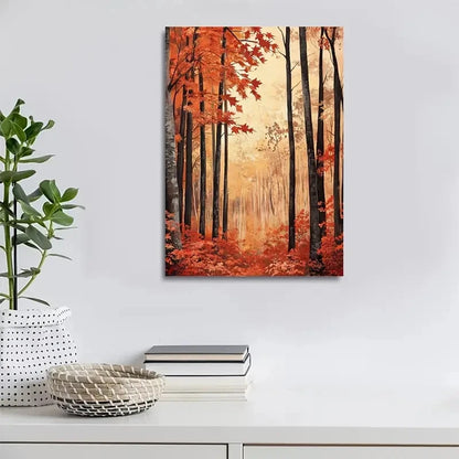 Vibrant Autumn Maple Forest Scene with Sunlit Foliage 40x60cm Metal Print Ready to Hang