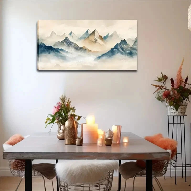 Serene Landscape Misty Peaks Wall Art Canvas Office Home Room Framed 120x60cm - Bella Home Decor