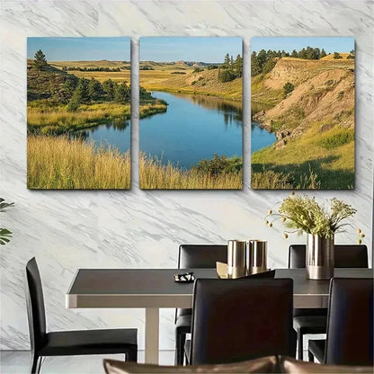 3pcs Nature Scene Serene River Decor Perfect Wall Art Set Canvas Framed 50x70cm - High Quality Print 100% Australian Made Wall Canvas Ready to Hang