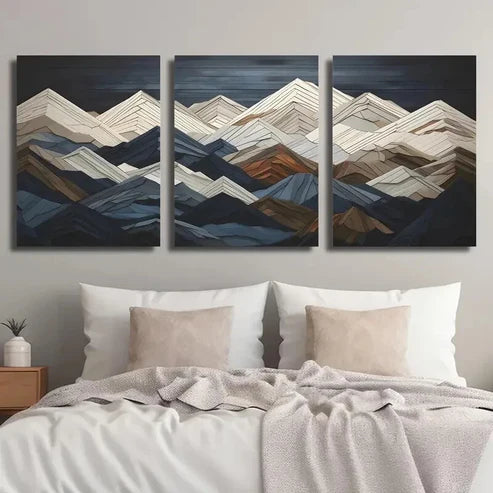 3pcs White Geometric Mountains Landscape Wall Art Set Canvas Unframed - High Quality Print 100% Australian Made Wall Canvas