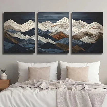 3pcs White Geometric Mountains Landscape Wall Art Set Canvas Unframed - High Quality Print 100% Australian Made Wall Canvas