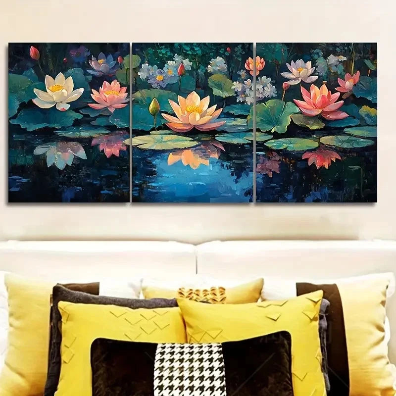 3pcs Aquatic Plants On Water Luxurious Wall Art Set Canvas Framed 50x70cm - High Quality Print 100% Australian Made Wall Canvas Ready to Hang - Bella Home Decor