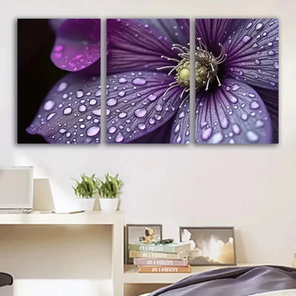 3pcs Purple Floral Drops Botanical Art Wall Art Set Canvas Framed 50x70cm - High Quality Print 100% Australian Made Wall Canvas Ready to Hang
