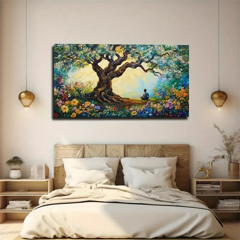 Meditating Under A Tree Wall Art Canvas Office Home Room Framed 120x60cm