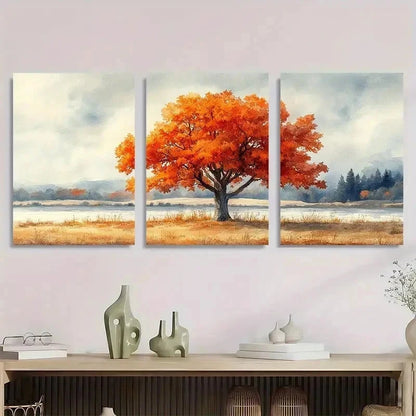 3pcs Autumn Color Art Neutral Oak Tree Perfect Wall Art Set Canvas Framed 50x70cm - High Quality Print 100% Australian Made Wall Canvas Ready to Hang - Bella Home Decor
