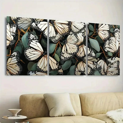 3pcs Monarch Butterflies Farmhouse Art Wall Art Set Canvas Framed 60x90cm - High Quality Print 100% Australian Made Wall Canvas Ready to Hang