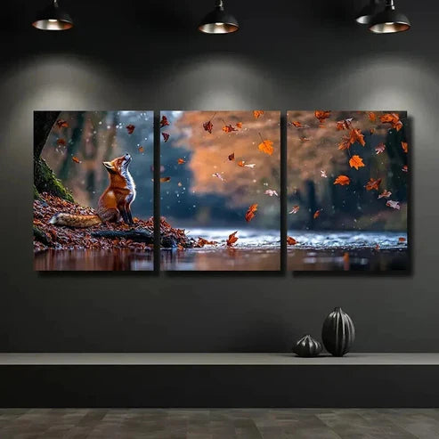 3pcs A Red Fox Is Sitting on River Bank  Wall Art Set Canvas Unframed - High Quality Print 100% Australian Made Wall Canvas - Bella Home Decor