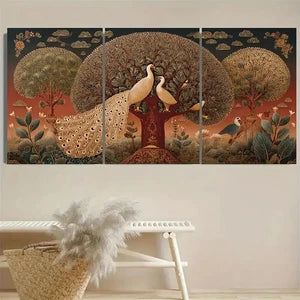 3pcs Indian Embroidery Tree of Life Wall Art Set Canvas Framed 40x60cm - High Quality Print 100% Australian Made Wall Canvas Ready to Hang