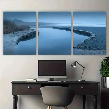 3pcs Misty Rock Pool Eerie Beach Rock Perfect Wall Art Set Canvas Framed 50x70cm - High Quality Print 100% Australian Made Wall Canvas Ready to Hang