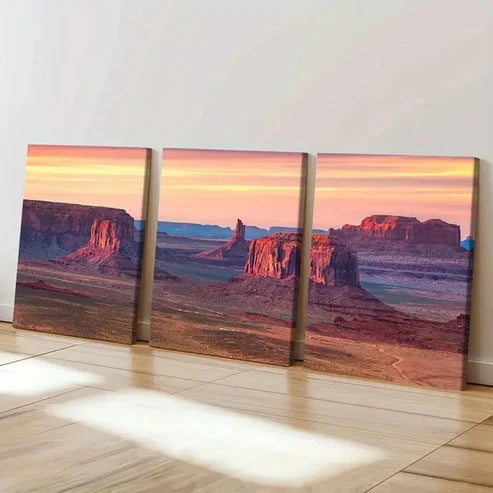 3pcs Mountain Sunset Scene Wall Art Set Canvas Unframed - High Quality Print 100% Australian Made Wall Canvas