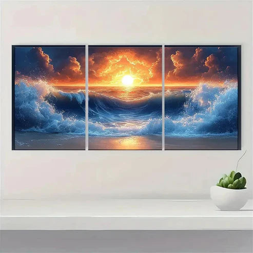 3pcs Nautical Beach Ocean Wave RT  Wall Art Set Canvas Unframed - High Quality Print 100% Australian Made Wall Canvas - Bella Home Decor