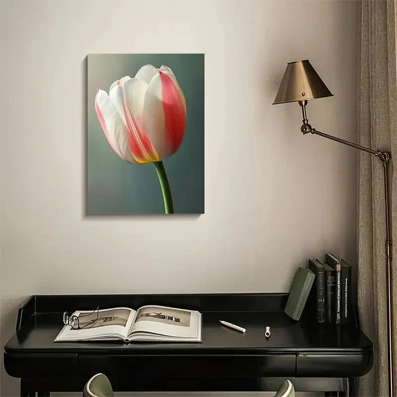 Stunning White & Pink Tulip Design Painting 40x60cm Metal Print Ready to Hang - Bella Home Decor
