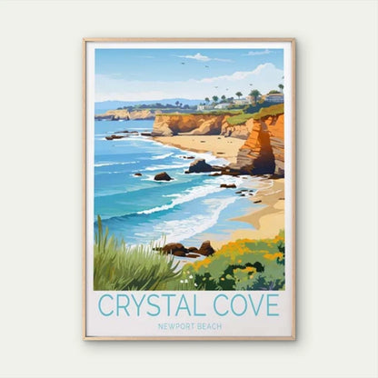 Crystal Cove Newport Beach, Blue Sky Art Travel Poster Print Wall Art - Bella Home Decor
