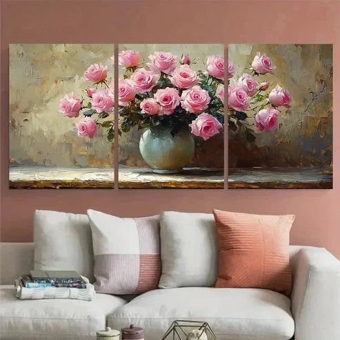 3pcs Impasto Vibrant Floral Still Life Perfect Wall Art Set Canvas Unframed - High Quality Print 100% Australian Made Wall Canvas