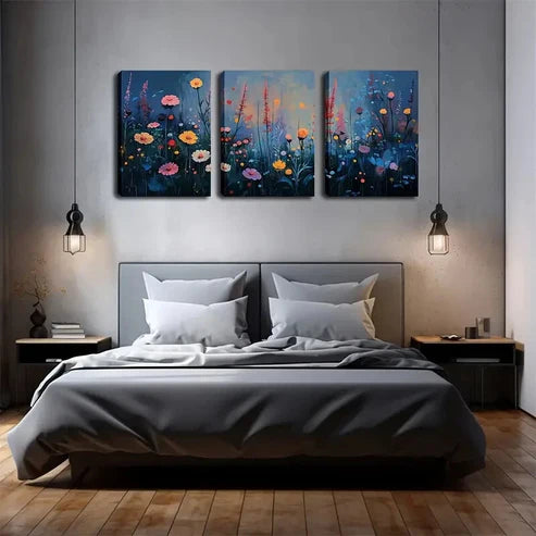 3pcs Multi-Color Flowers Bloom Night Perfect Wall Art Canvas Unframed - High Quality Print 100% Australian Made Wall Canvas