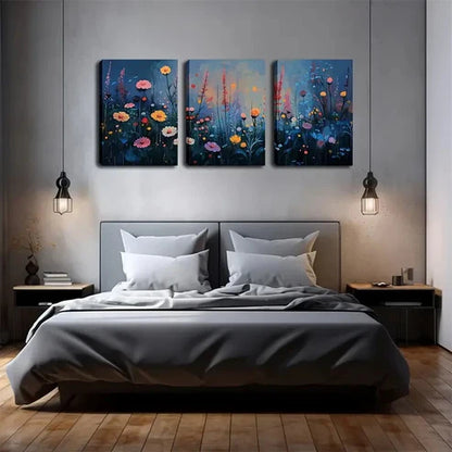 3pcs Multi-Color Flowers Bloom Night Perfect Wall Art Canvas Unframed - High Quality Print 100% Australian Made Wall Canvas