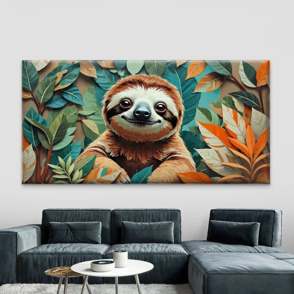 Relaxed Sloth Wall Art Canvas Office Home Room Framed 120x60cm - Bella Home Decor