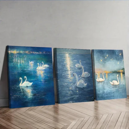 3pcs A group of swans on the water Wall Art Set Canvas Unframed – High Quality Print 100% Australian Made Wall Canvas - Bella Home Decor
